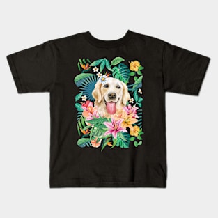 Tropical Golden Retriever 7 Kids T-Shirt